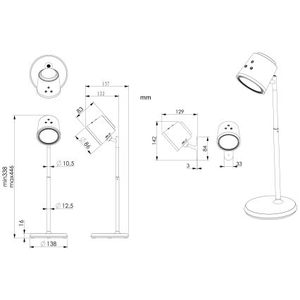 Globo - LED Ściemnialna dotykowa lampa stołowa 4w1 LED/6W/3,7V 3000K/4000K/6500K 1500 mAh USB czarna