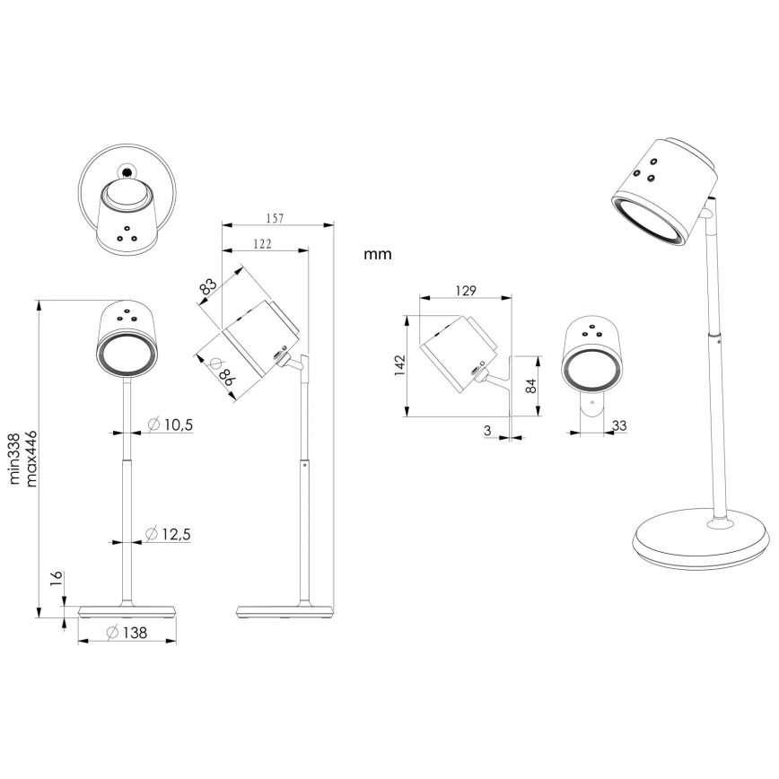 Globo - LED dotykowa lampa stołowa 4w1 ściemnialna LED/6W/3,7V 3000K/4000K/6500K 1500 mAh USB biała