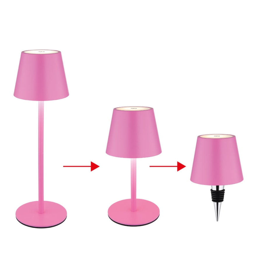 Globo - Ładowalna, dotykowa, ściemnialna lampa stołowa na zewnątrz 3 w 1 LED/3W/5V 3000/4000/5000K IP54 1800 mAh różowa