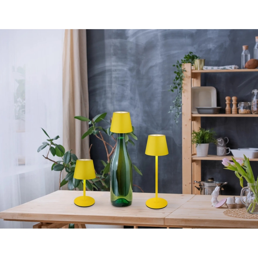 Globo - sterowana dotykowo, ściemnialna, ładowalna lampa stołowa zewnętrzna 3 w 1 LED/3W/5V 3000/4000/5000K IP54 1800 mAh żółta