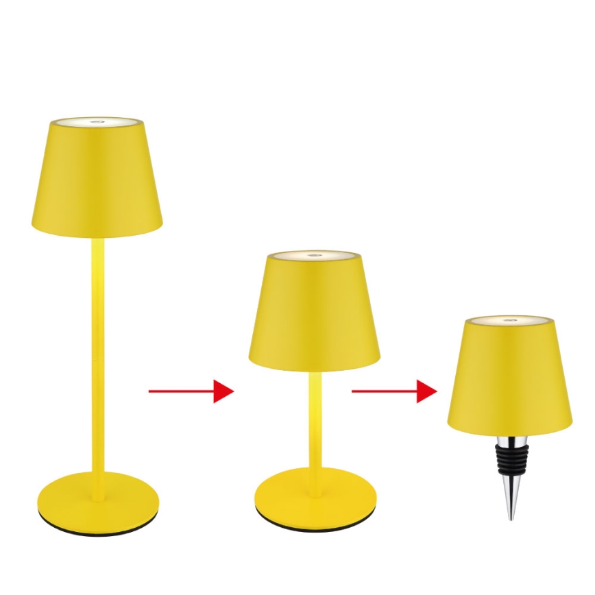 Globo - sterowana dotykowo, ściemnialna, ładowalna lampa stołowa zewnętrzna 3 w 1 LED/3W/5V 3000/4000/5000K IP54 1800 mAh żółta