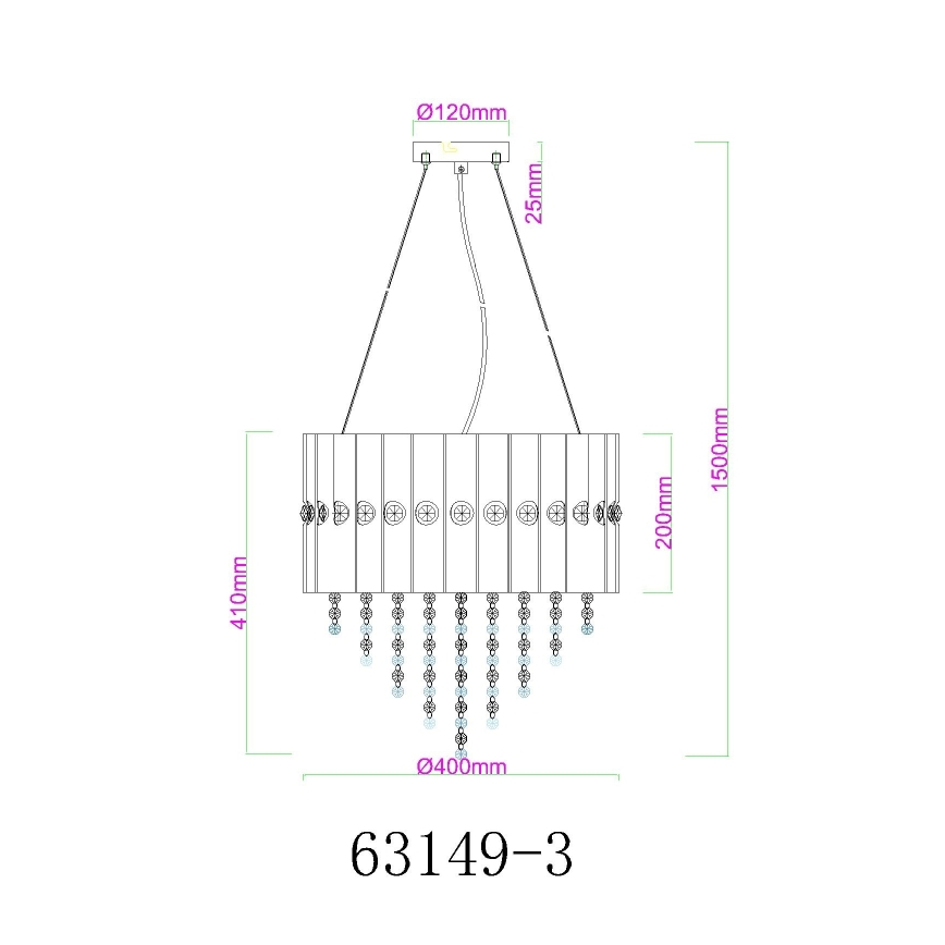 Globo - Żyrandol na lince 3xE27/40W/230V śr. 40 cm