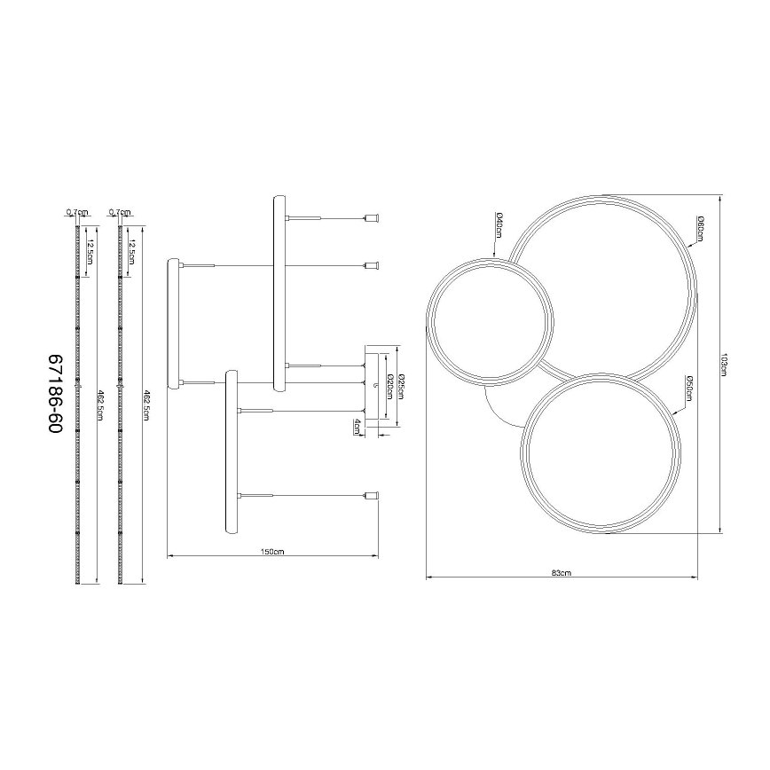 Globo - LED Żyrandol ściemnialny na lince LED/55W/230V 2700-6000K czarny + zdalne sterowanie