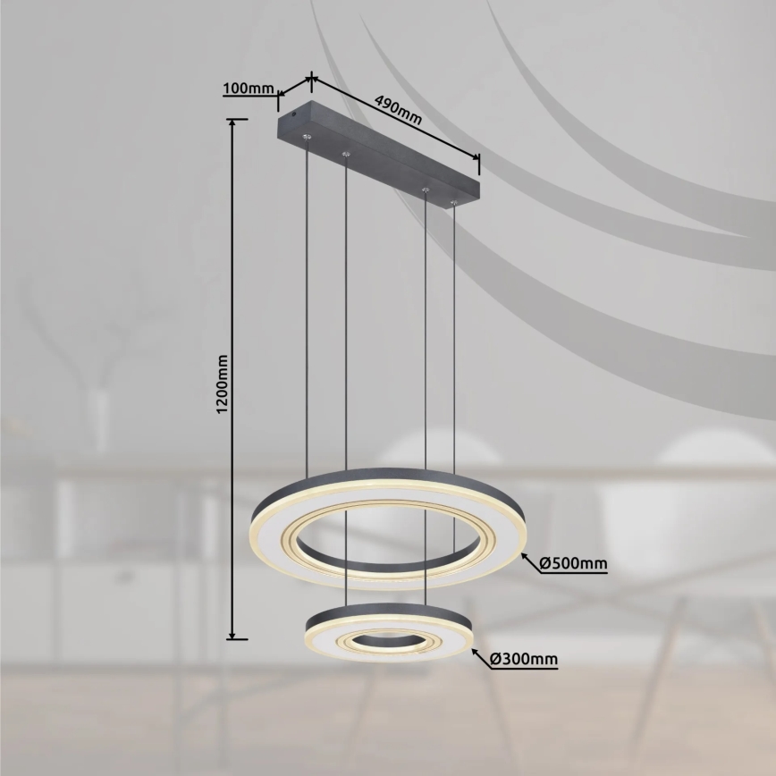 Globo - LED Żyrandol ściemnialny na lince LED/50W/230V 2700-6000K śr. 50 cm czarny + zdalne sterowanie