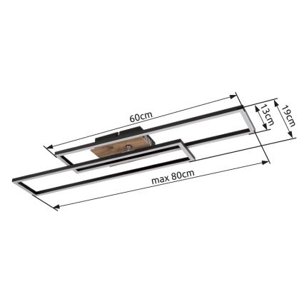 Globo - LED Plafon LED/30W/230V 3000K 60x80 cm czarny