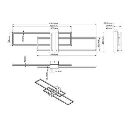 Globo - LED Plafon LED/40W/230V 3000K 25x100 cm czarny