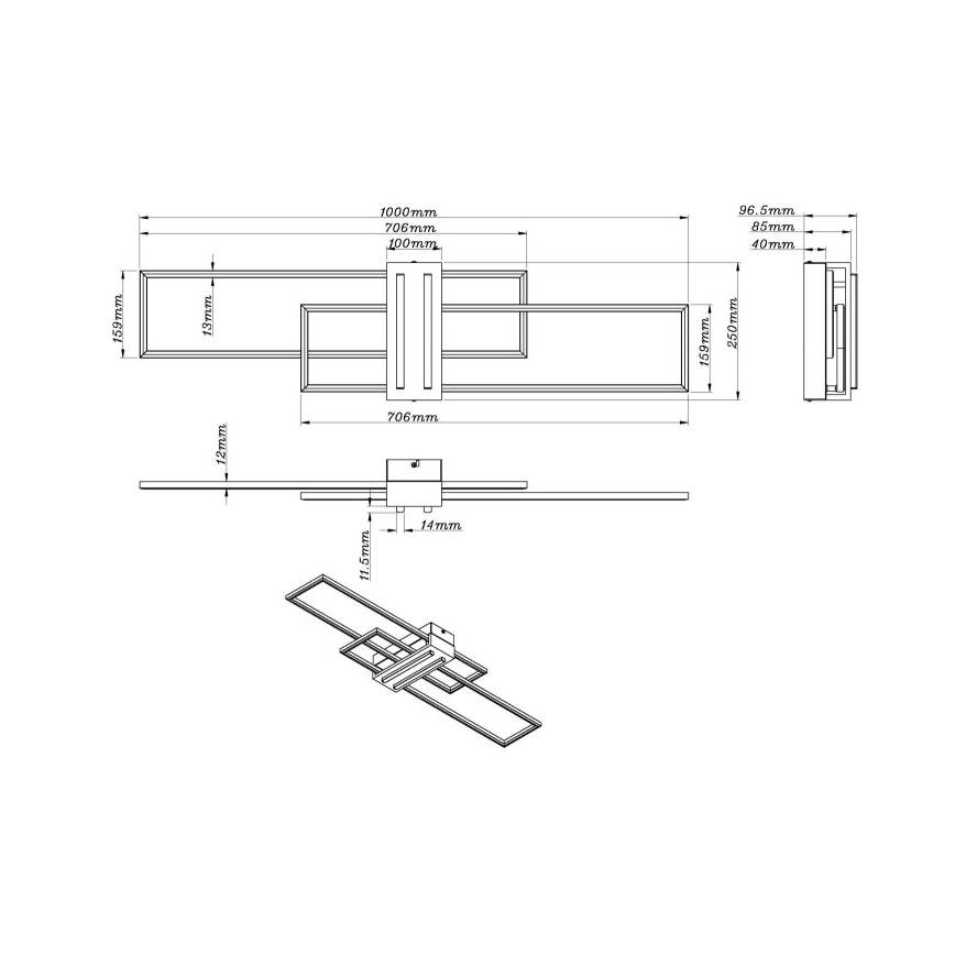 Globo - LED Plafon LED/40W/230V 3000K 25x100 cm czarny