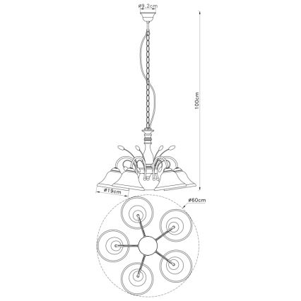 Globo - Żyrandol na łańcuchu 5xE27/60W/230V