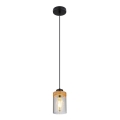 Globo - Lampa wisząca na linkę 1xE27/40W/230V metal/drewno