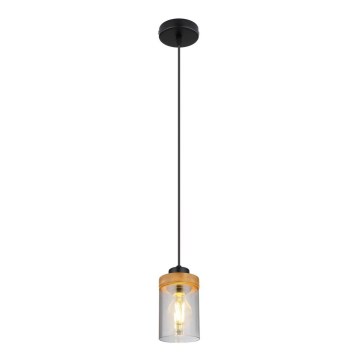 Globo - Lampa wisząca na linkę 1xE27/40W/230V metal/drewno