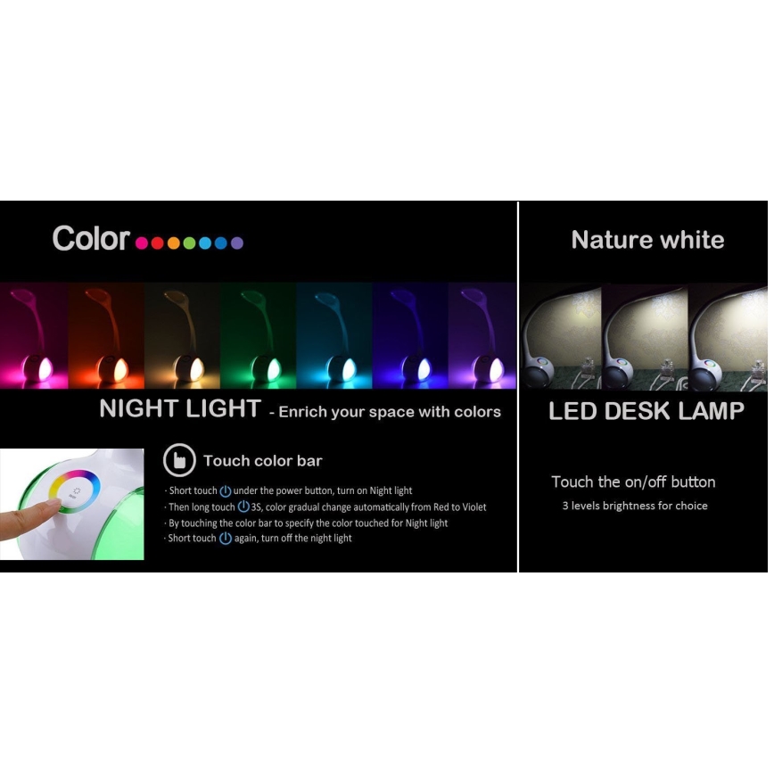 Globo 58279 - LED lampa stołowa TARRON 1xLED/5W + 2xLED/0,1W