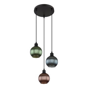 Globo - Żyrandol na lince 3xE27/25W/230V śr. 36 cm miedź/zielony/niebieski