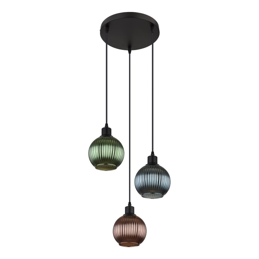 Globo - Żyrandol na lince 3xE27/25W/230V śr. 36 cm miedź/zielony/niebieski