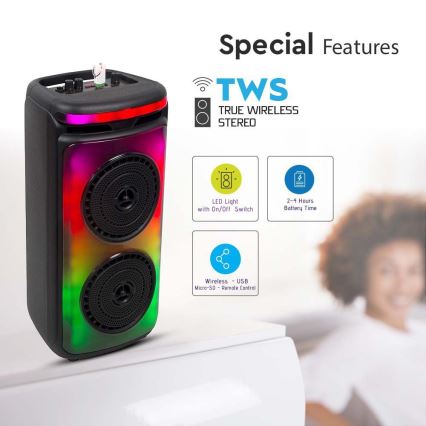 Głośnik akumulatorowy LED RGB z mikrofonem 400W/2400 mAh + zdalne sterowanie