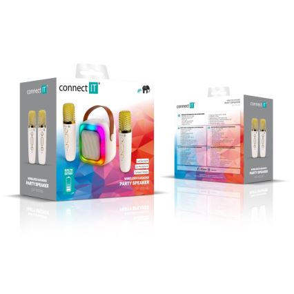CONNECT IT CSP-1010-BG - Głośnik LED RGB z bezprzewodowymi mikrofonami 2Mic 5W/1200 mAh + 2x 400 mAh kremowy/złoty