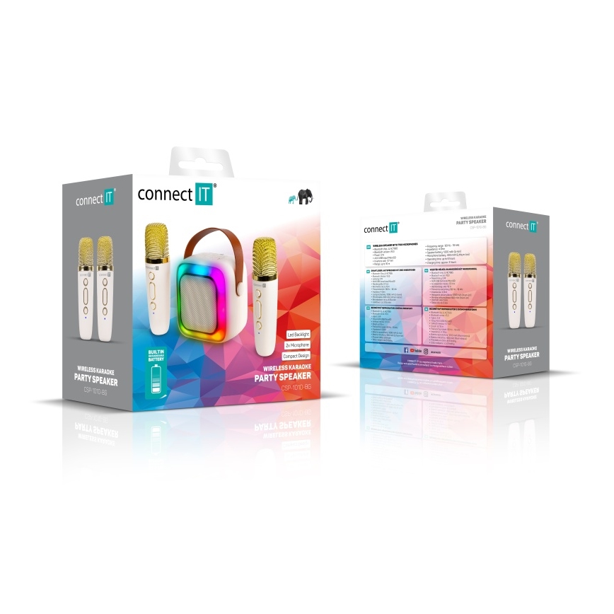 CONNECT IT CSP-1010-BG - Głośnik LED RGB z bezprzewodowymi mikrofonami 2Mic 5W/1200 mAh + 2x 400 mAh kremowy/złoty