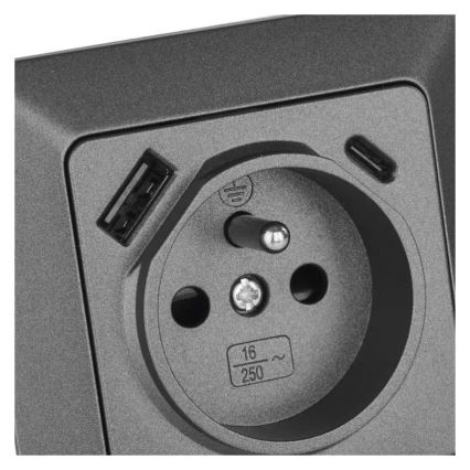 Gniazdko domowe z USB-A+USB-C francuskie 250V/16A antracyt