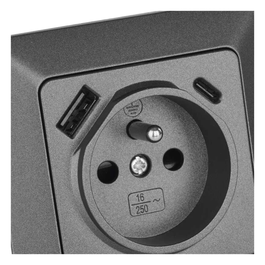 Gniazdko domowe z USB-A+USB-C francuskie 250V/16A antracyt