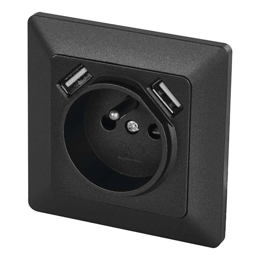 Gniazdko elektryczne z USB 250V/16A antracyt