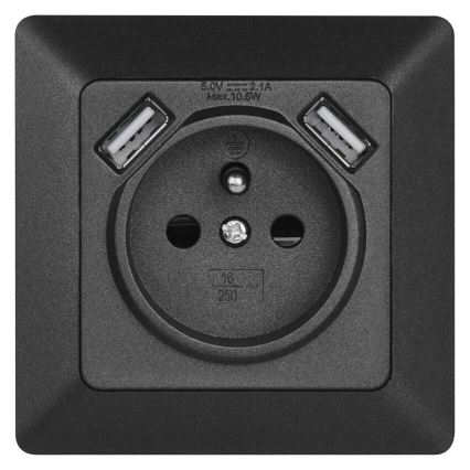 Gniazdko elektryczne z USB 250V/16A antracyt