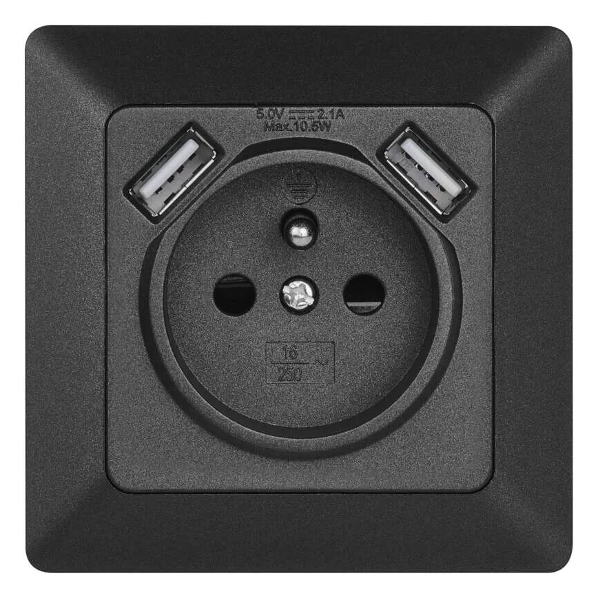 Gniazdko elektryczne z USB 250V/16A antracyt