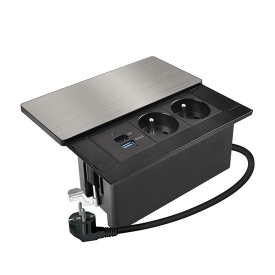 Gniazdo do zabudowy z bezprzewodowym ładowaniem 20W, 2 gniazda + USB-A + USB-C