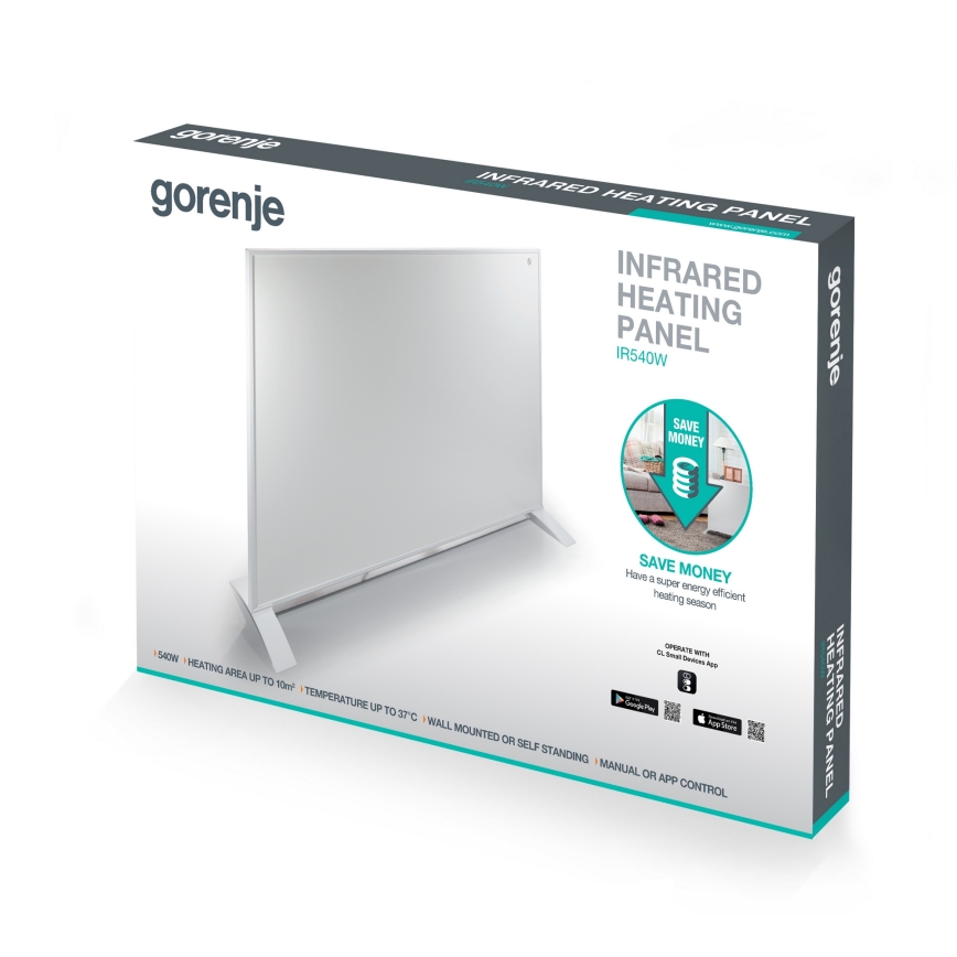 GORENJE IR540W - Inteligentny elektryczny panel na podczerwień 540W, z timerem, IP44, Wi‑Fi, biały
