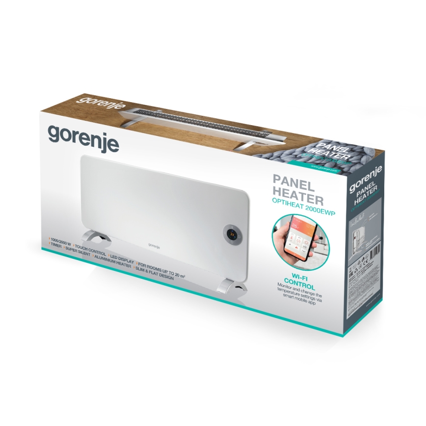 GORENJE OPTIHEAT 2000EWP - Inteligentny elektryczny grzejnik/konwektor 2000W IP44 Wi‑Fi biały