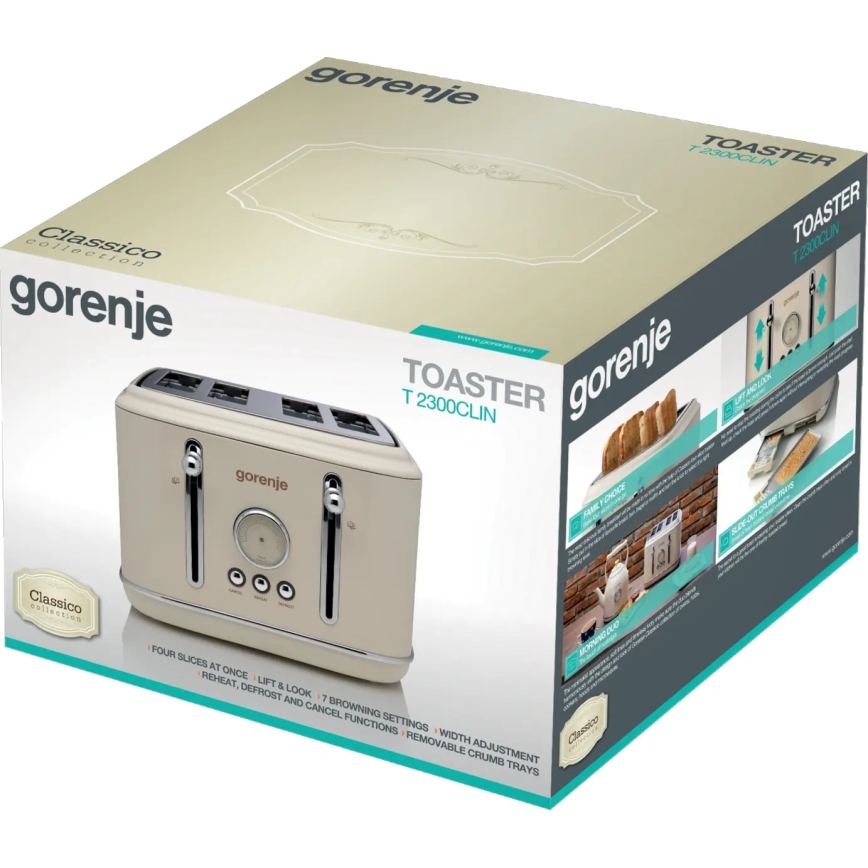 GORENJE T2300CLIN - Toster z czterema otworami 1150W/230V beżowy