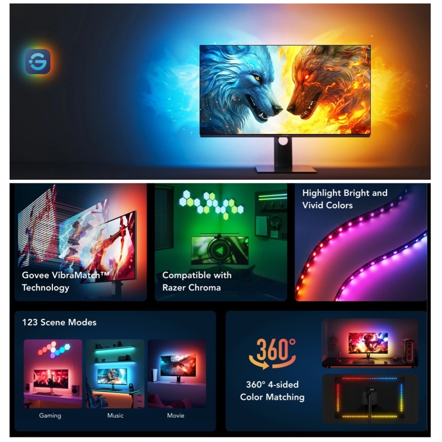 Govee - Dreamview G1 Inteligentne LED RGBIC oświetlenie monitora 27-34" Wi-Fi