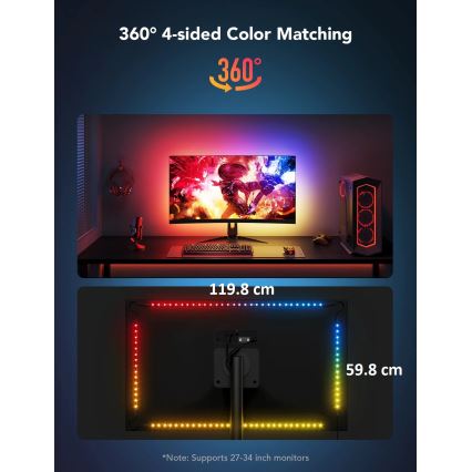 Govee - Dreamview G1 Inteligentne LED RGBIC oświetlenie monitora 27-34" Wi-Fi