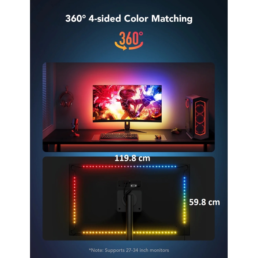 Govee - Dreamview G1 Inteligentne LED RGBIC oświetlenie monitora 27-34" Wi-Fi