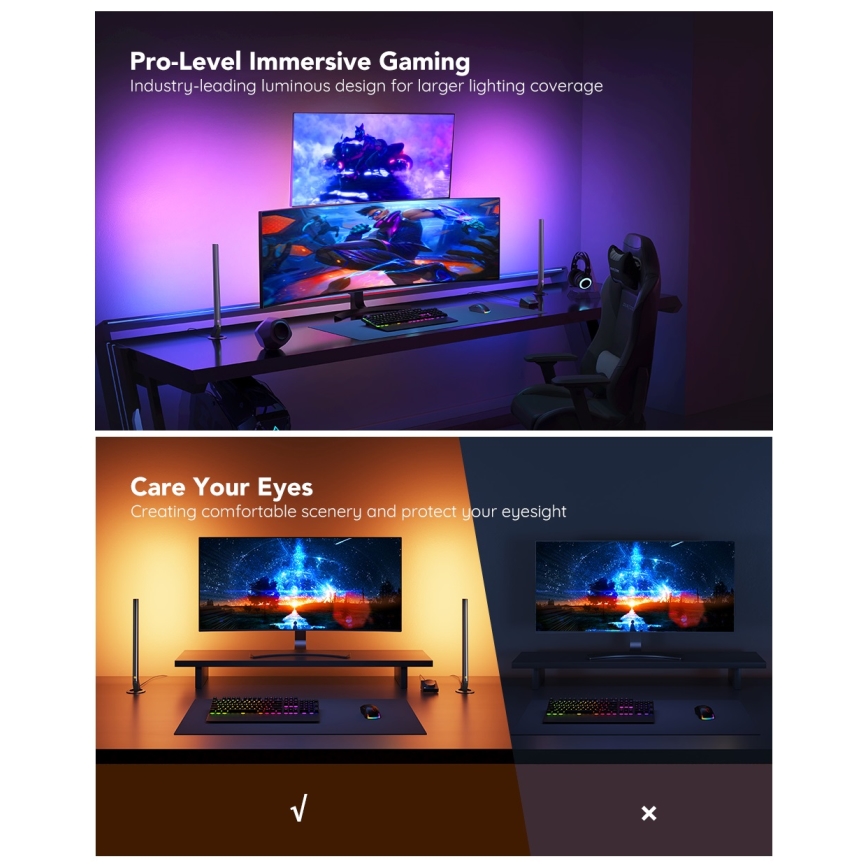 Govee - Inteligentne gamingowe panele LED z Wi‑Fi + Smart Dual sterownik, kolor biały