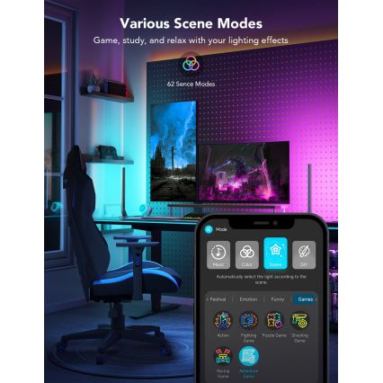 Govee - Inteligentne gamingowe panele LED z Wi‑Fi + Smart Dual sterownik, kolor biały