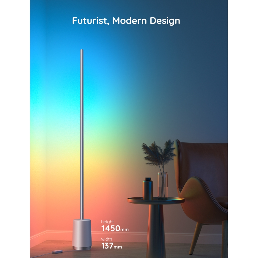 Govee - LED Lampa podłogowa ściemnialna Lyra Smart RGBICWW 2200-6500K Wi-Fi + zdalne sterowanie