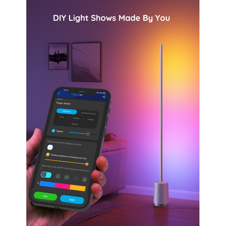 Govee - LED Lampa podłogowa ściemnialna Lyra Smart RGBICWW 2200-6500K Wi-Fi + zdalne sterowanie