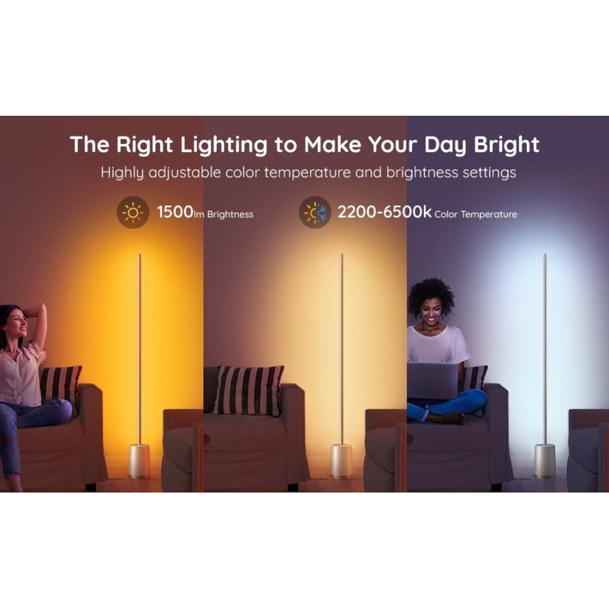 Govee - LED Lampa podłogowa ściemnialna Lyra Smart RGBICWW 2200-6500K Wi-Fi + zdalne sterowanie