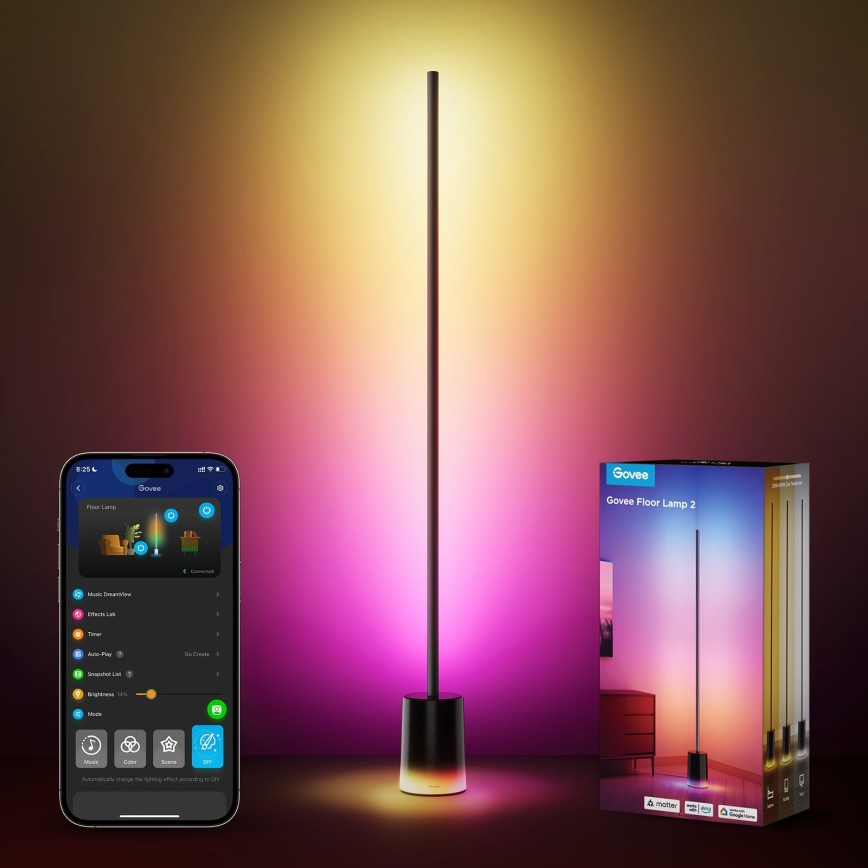 Govee - LED Lampa podłogowa ściemnialna Smart MATTER LED RGBICWW 2200-6500K Wi-Fi + zdalne sterowanie