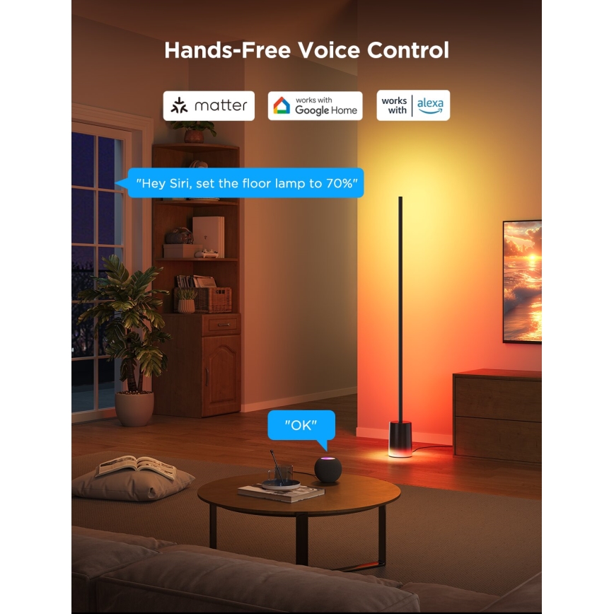 Govee - LED Lampa podłogowa ściemnialna Smart MATTER LED RGBICWW 2200-6500K Wi-Fi + zdalne sterowanie