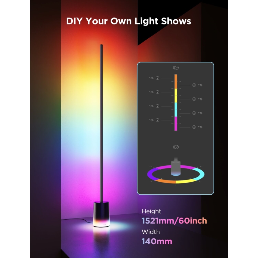 Govee - LED Lampa podłogowa ściemnialna Smart MATTER LED RGBICWW 2200-6500K Wi-Fi + zdalne sterowanie