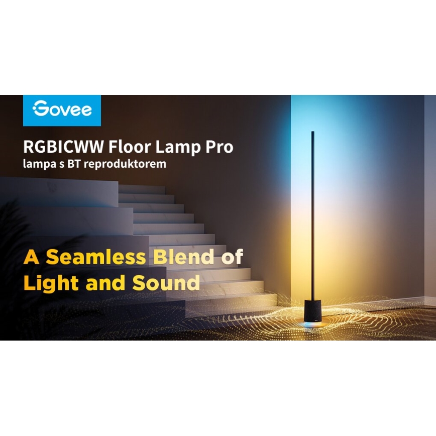 Govee - LED Lampa podłogowa ściemnialna z głośnikiem Pro RGBICWW 2200-6500K Wi-Fi + zdalne sterowanie