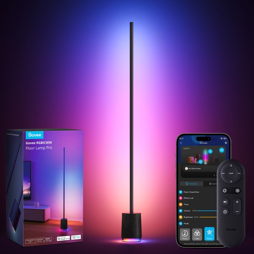 Govee - LED Lampa podłogowa ściemnialna z głośnikiem Pro RGBICWW 2200-6500K Wi-Fi + zdalne sterowanie