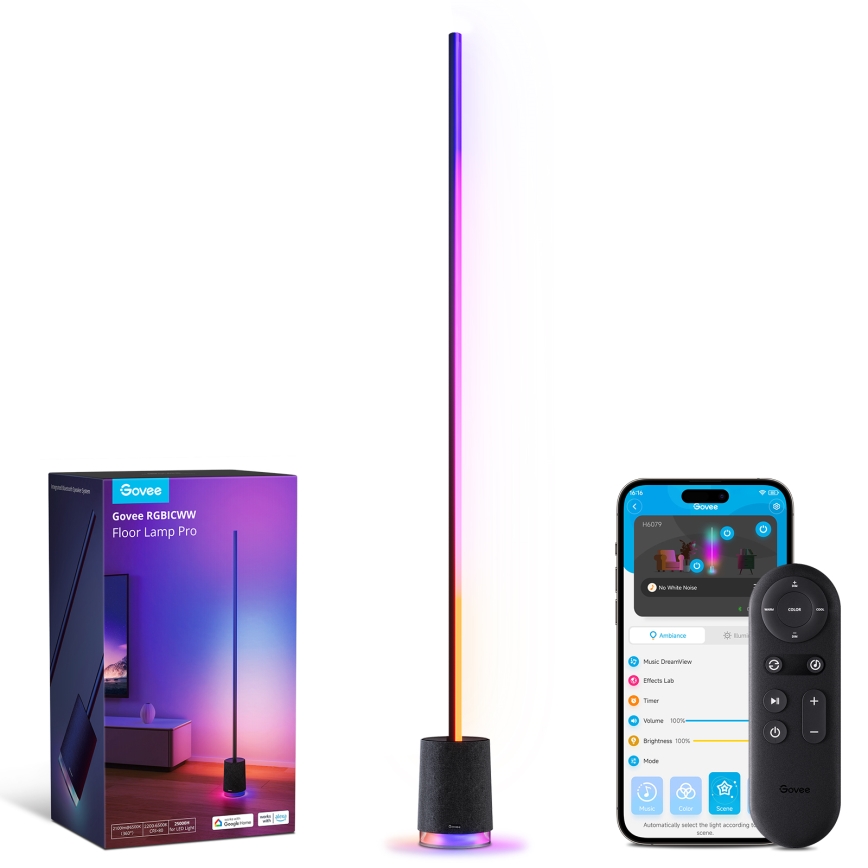 Govee - LED Lampa podłogowa ściemnialna z głośnikiem Pro RGBICWW 2200-6500K Wi-Fi + zdalne sterowanie