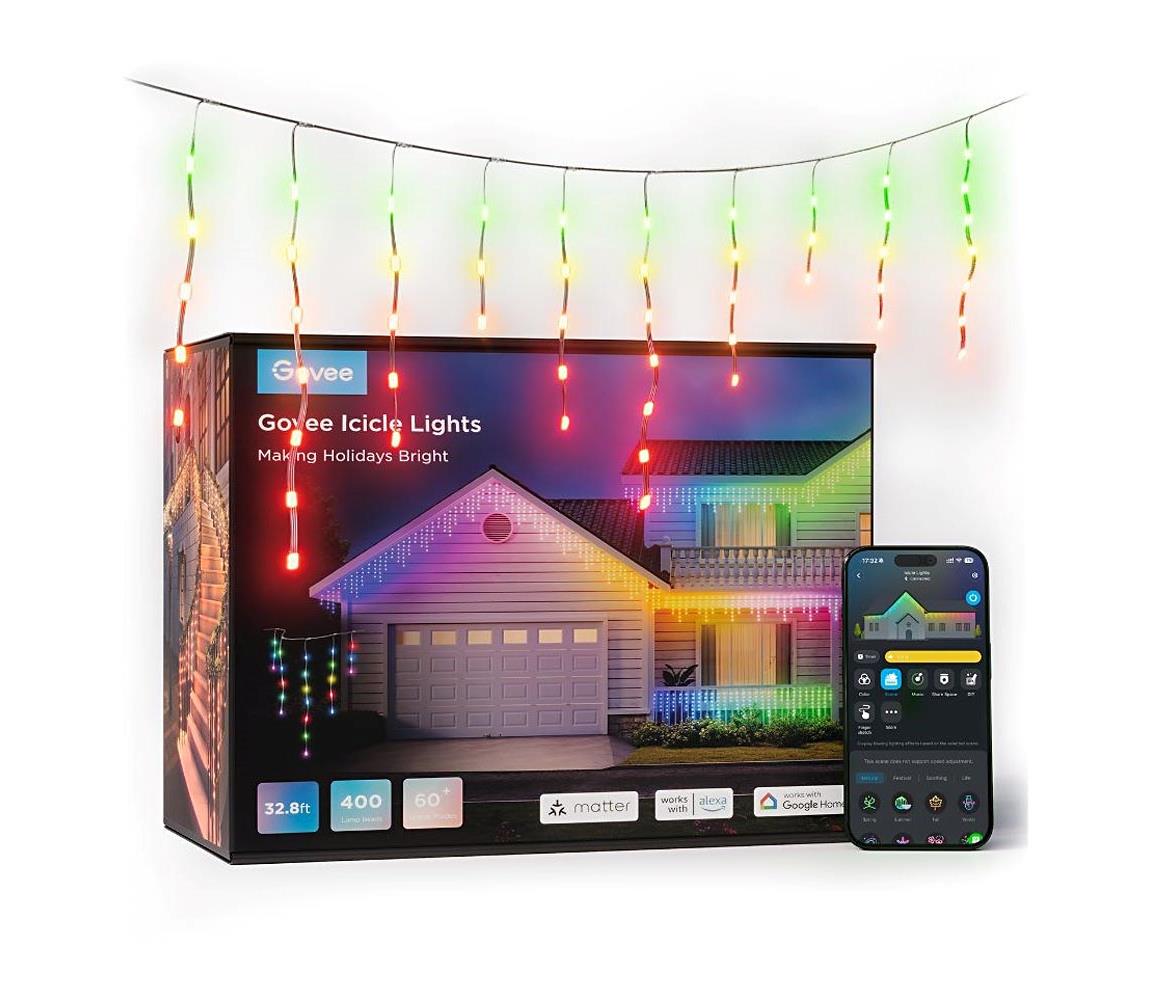 Govee - LED RGBIC Łańuch zewnetrzy Smart sople 10m Wi-Fi Matter IP65