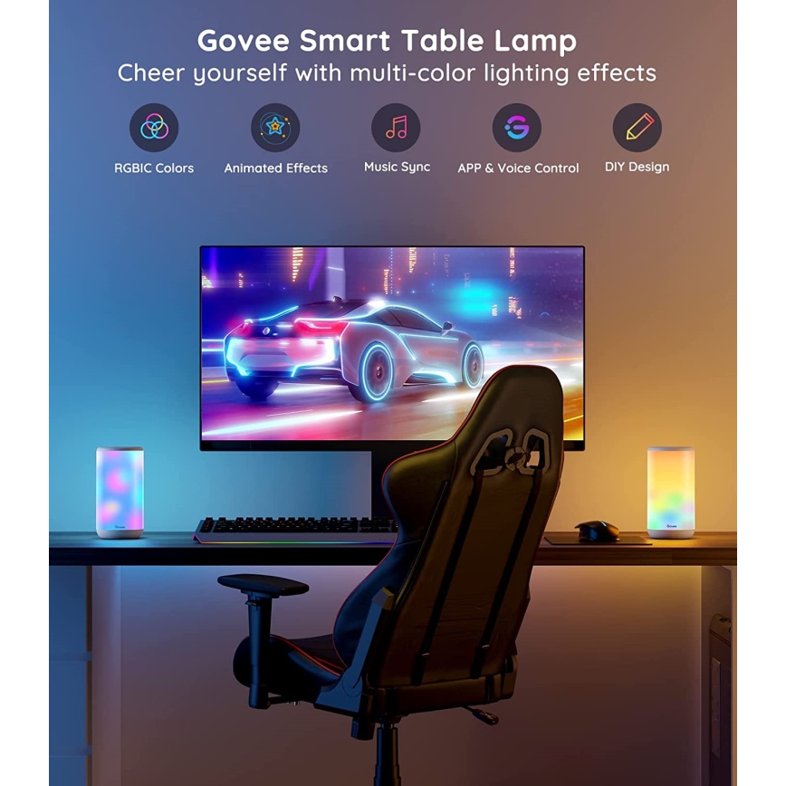 Govee - LED RGBIC Lampa ściemnialna stołowa AURA 2 2200-6500K Wi-Fi Matter