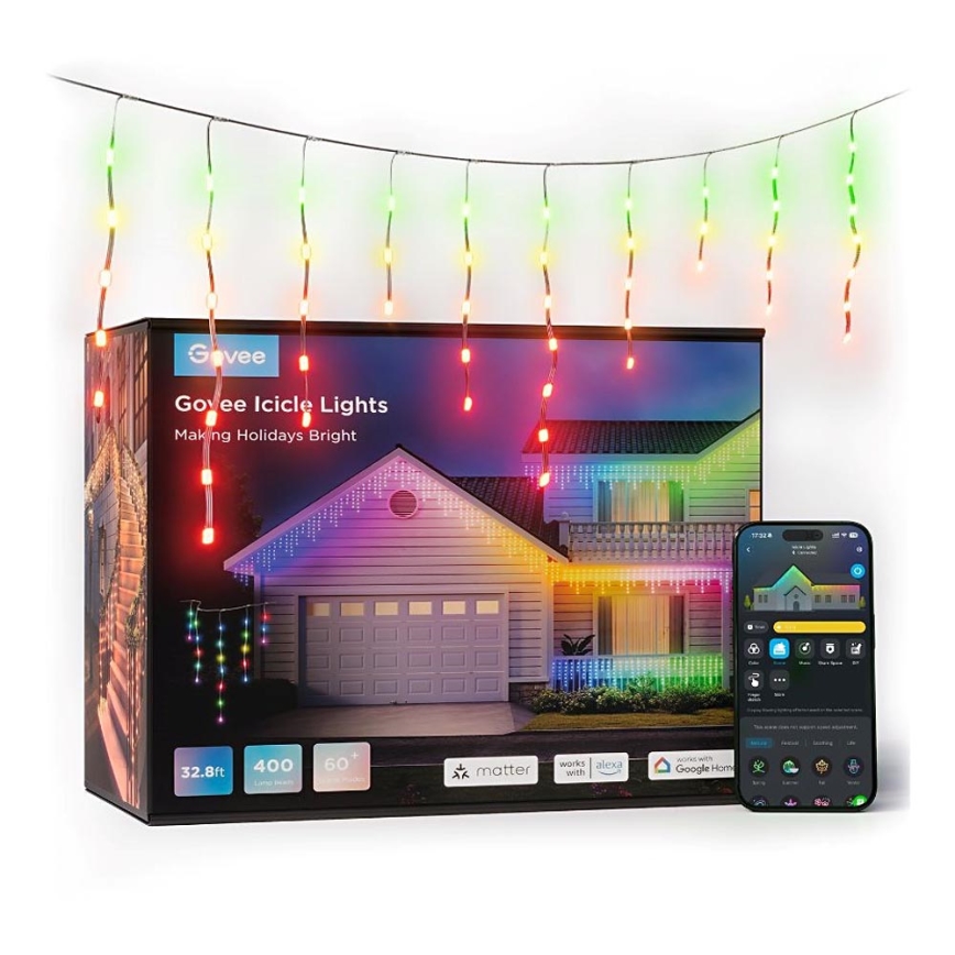 Govee - LED RGBIC Łańuch zewnetrzy Smart sople 10m Wi-Fi Matter IP65