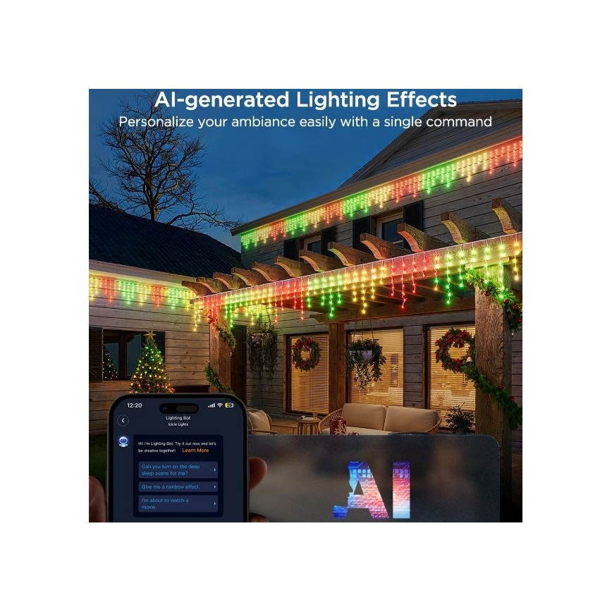 Govee - LED RGBIC Łańuch zewnetrzy Smart sople 10m Wi-Fi Matter IP65