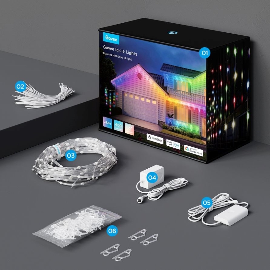 Govee - LED RGBIC Łańuch zewnetrzy Smart sople 10m Wi-Fi Matter IP65