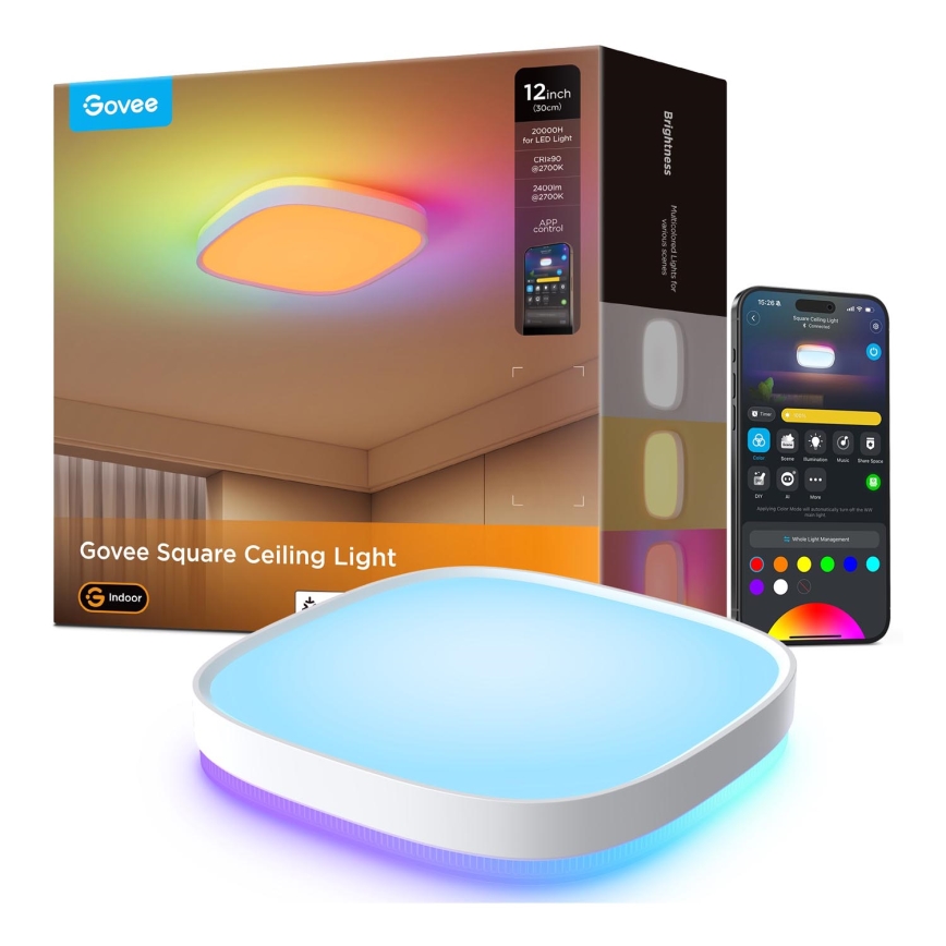 Govee - LED RGBIC Plafon ściemnialny LED/24W/230V 2700-6500K Wi-Fi 30x30 cm