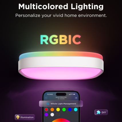 Govee - LED RGBIC Plafon ściemnialny LED/24W/230V 2700-6500K Wi-Fi 30x30 cm